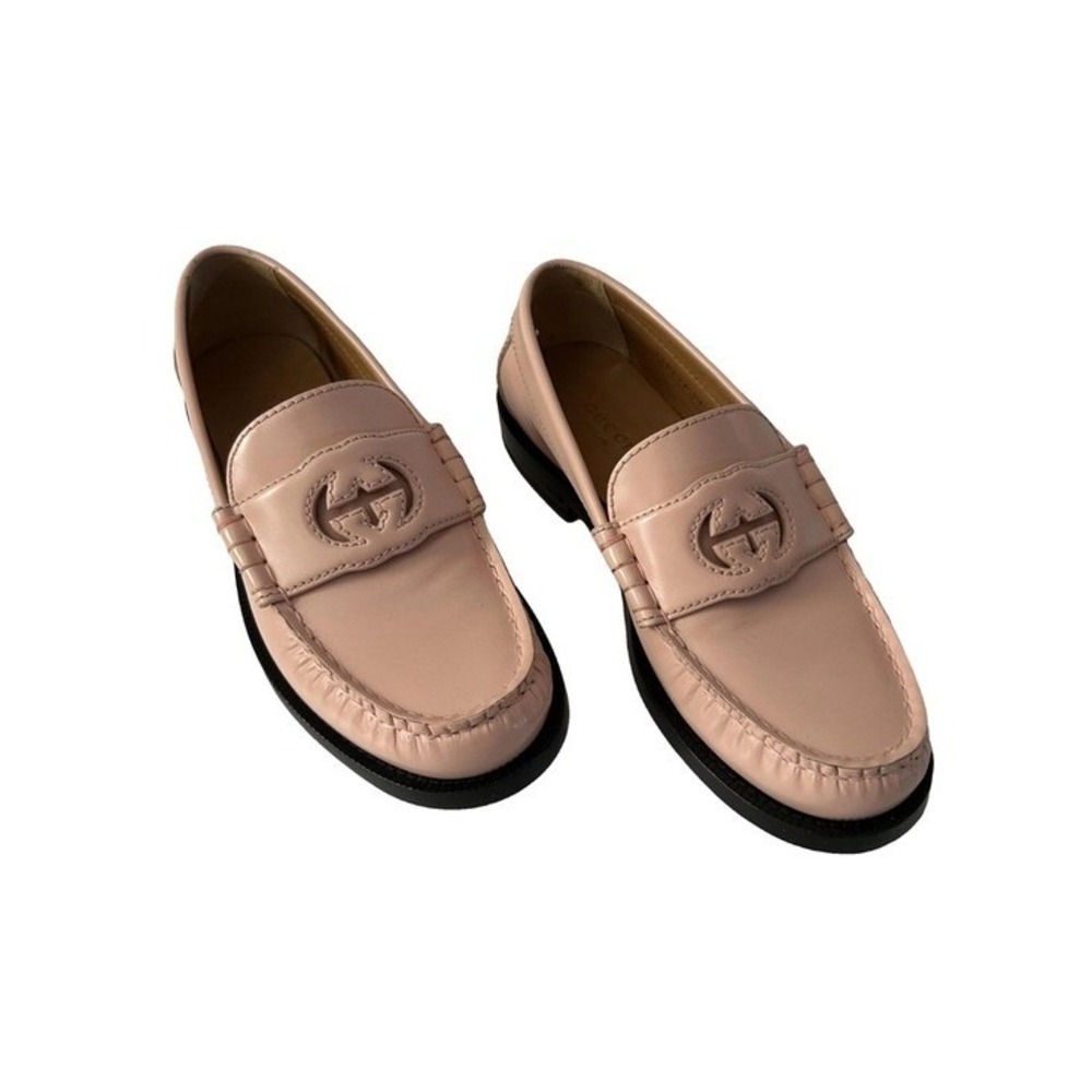 Gucci Leather Loafer Millennial Ribot Interlocking G Moccasin Pink Size 36